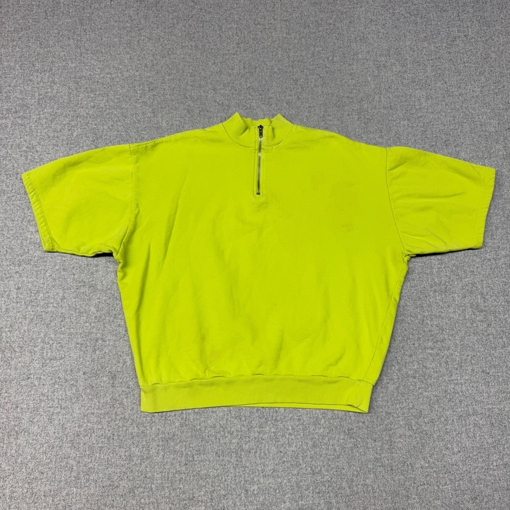 ASOS Short Sleeve Sweatshirt M Lime Green Quarter Zip Mock Neck Pullover